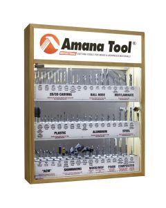 Amana tool AMS-CNC-58 CNC Master Router Bit Colection Includes 58 SKUs and LED Iluminated, Mirrored Interior and Solid Wood Display