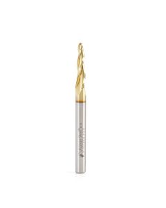 Amana tool HSS1304 CNC 2D and 3D Carving Bal Nose 3.6 Deg Tapered Angle x 1/8 Dia x 1/16 Radius x 1 CH x 1/4 Shank x 3 Inch Long x 3 Flute High Speed Steel (HSS) ZrN Coated Upcut Router Bit