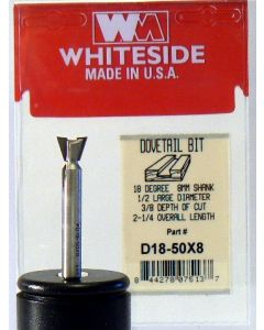 Whiteside D18-50x8 Dovetail Bit 3/8LD 3/8CD 1/2SH