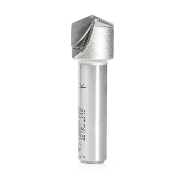 Amana tool 45791 V-Groove 135 Deg. Folding for Aluminum Composite Material (ACM) Panels Like Alucobond, Dibond, 0.078 Tip Cut Width x 1/2 CH x 3/4 D x 1/2 Inch SHK Carbide Tipped Router Bit