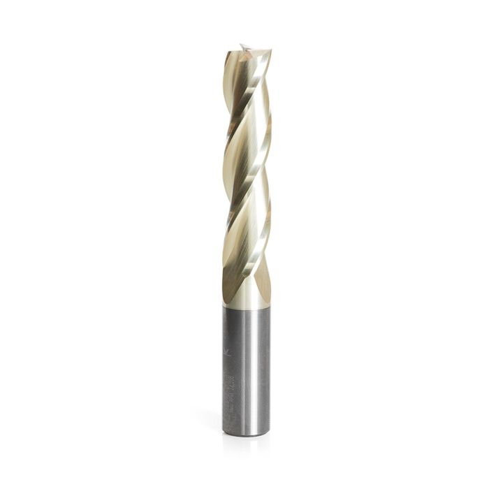 Amana tool 46579 CNC 2D and 3D Carving 0.10 Deg Angle Straight Flat Bottom x 1/2 D x 2-1/4 CH x 1/2 SHK x 4 Inch Long x 3 Flute SC ZrN Coated Router Bit