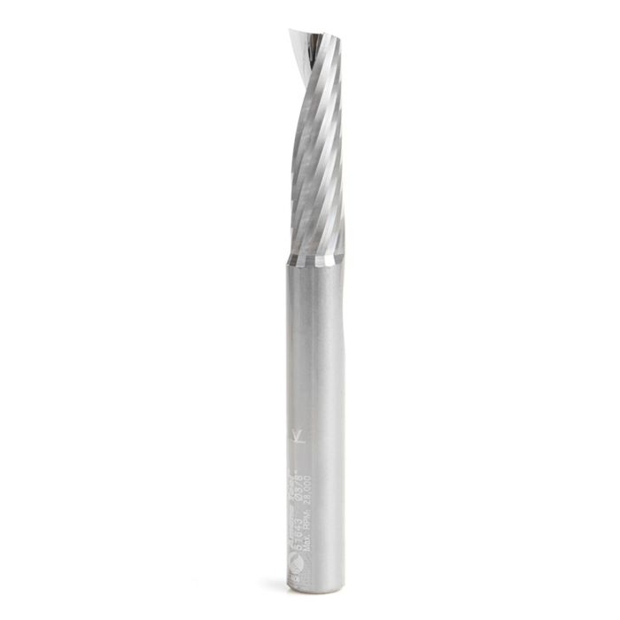 Amana tool 51643 CNC SC Spiral O Single Flute, Aluminum Cutting 3/8 D x 1-3/8 CH x 3/8 SHK x 3-1/2 Inch Long Up-Cut Router Bit with Mirror Finish