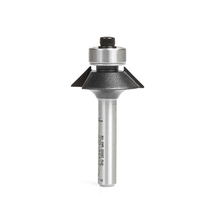 Amana tool 51434-DLC Aluminum & Plastic Bevel Trim 45 Deg x 31/32 Dia x 1/4 Cut Length x 1/4 Inch Shank Carbide Tipped, Diamond-Like Carbon Coated Router Bit