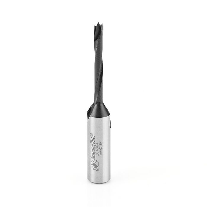 Amana tool 204004 Carbide Tipped Brad Point Boring Bit R/H 4mm D x 70mm Long x 10mm SHK