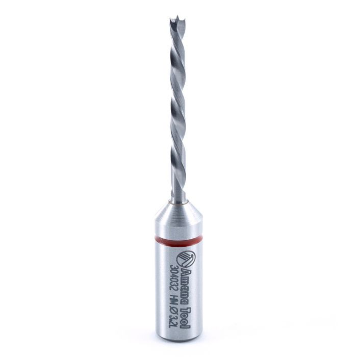 Amana tool 304032 Carbide Tipped Brad Point Boring Bit L/H 3.2mm D x 70mm Long x 10mm SHK