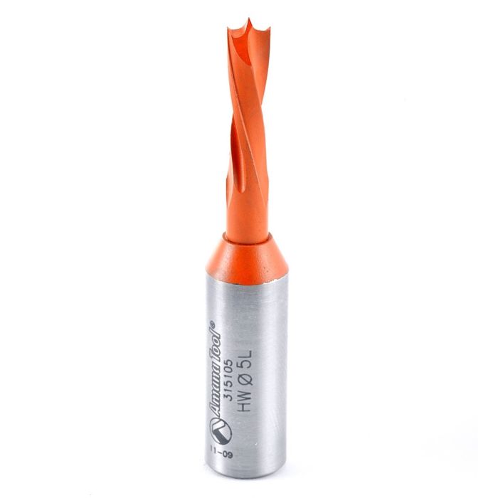 Amana tool 315105 Solid Carbide Dowel Dril Boring Bit L/H 5mm D x 57.5mm Long x 10x25mm SHK