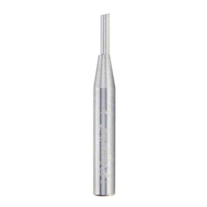 Amana tool 43700 Solid Carbide Single Flute Straight Plunge High Production 1/8 D x 7/16 CH x 1/4 Inch x 2 Inch Long SHK Router Bit