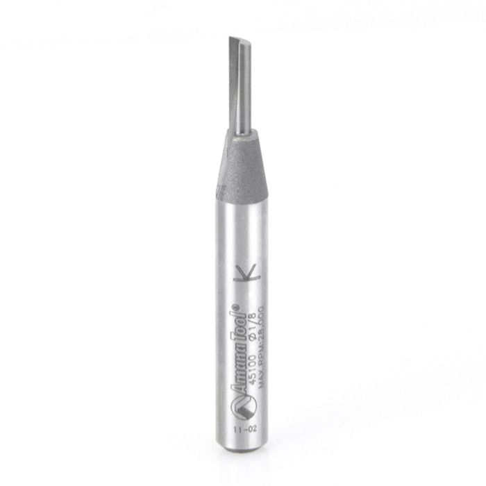 Amana tool 45100 Carbide Tipped Straight Plunge Single Flute High Production 1/8 D x 7/16 CH x 1/4 Inch SHK Router Bit