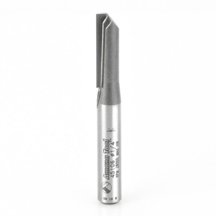 Amana tool 45106 Carbide Tipped Straight Plunge Single Flute High Production 1/4 D x 3/4 CH x 1/4 Inch SHK Router Bit