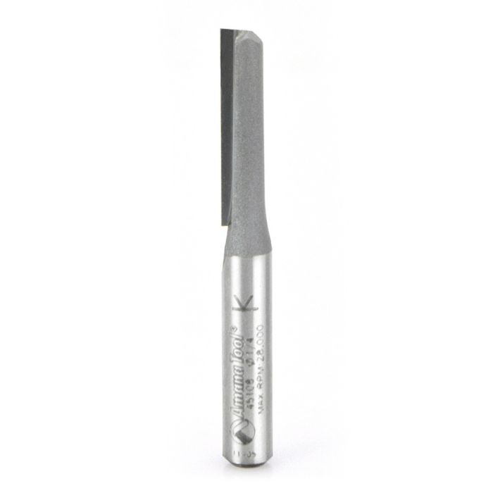 Amana tool 45108 Carbide Tipped Straight Plunge Single Flute High Production 1/4 D x 1 Inch CH x 1/4 SHK Router Bit