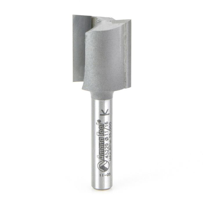 Amana tool 45229 Carbide Tipped Straight Plunge High Production 11/16 D x 3/4 CH x 1/4 SHK x 2 Inch Long Router Bit