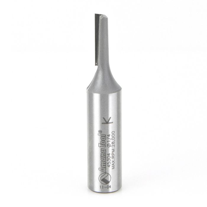 Amana tool 45304 Carbide Tipped Straight Plunge Single Flute High Production 1/4 D x 3/4 CH x 1/2 Inch SHK Router Bit