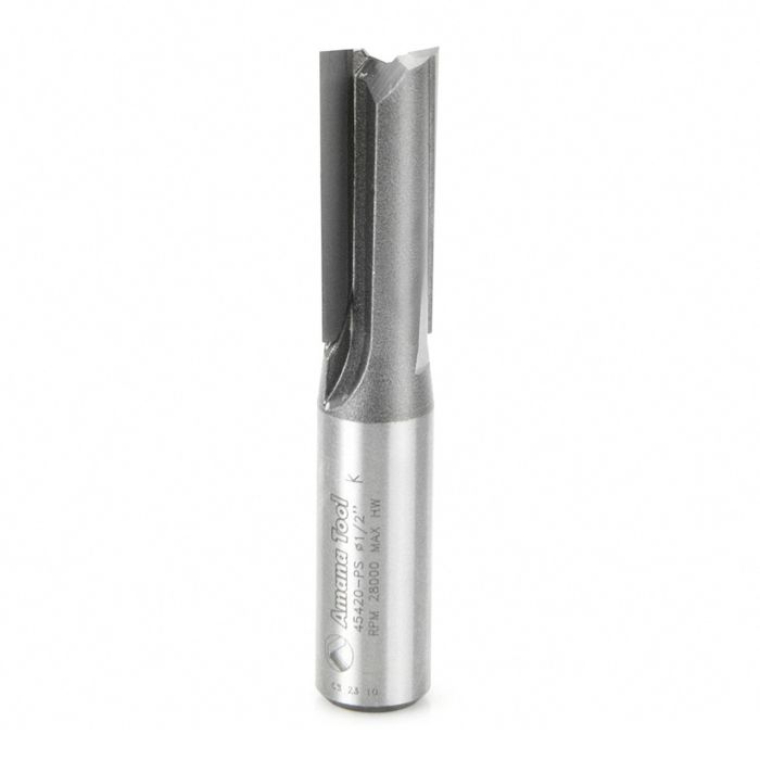 Amana tool 45420-PS Carbide Tipped 3 Deg Production Shear Straight Plunge High Production 1/2 D x 1-1/4 CH x 1/2 Inch SHK Router Bit