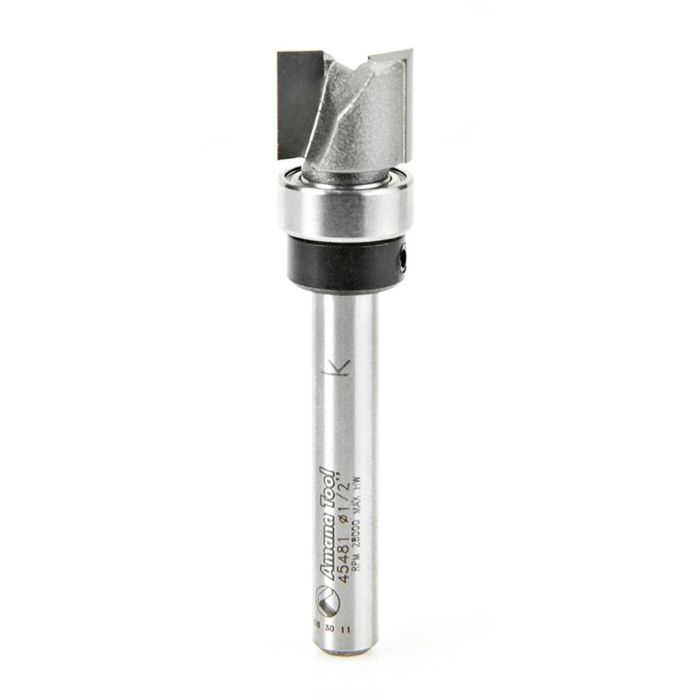 Amana tool 45481 Carbide Tipped Flush Trim Plunge Template 1/2 D x 3/8 CH x 1/4 Inch SHK w/ Upper Bal Bearing Router Bit