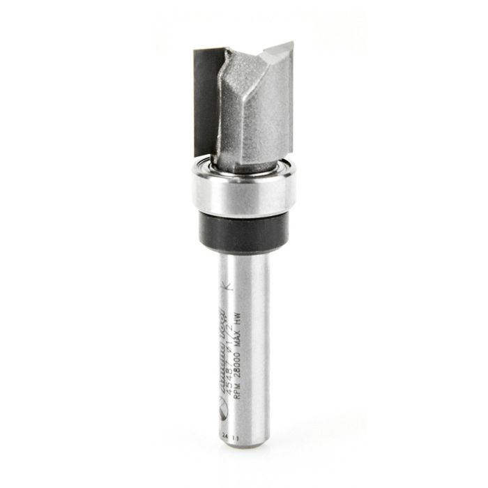 Amana tool 45487 Carbide Tipped Flush Trim Plunge Template 1/2 D x 1/2 CH x 1/4 Inch SHK w/ Upper Bal Bearing Router Bit