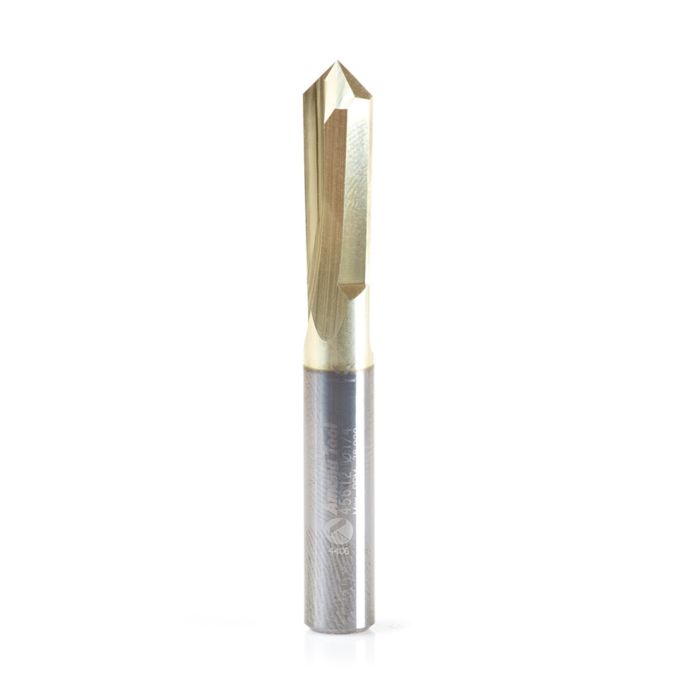 Amana tool 45612 Zero-Point Solid Carbide V Groove 90 Deg x 1/4 D x 3/4 CH x 1/4 Inch SHK ZrN Coated Router Bit