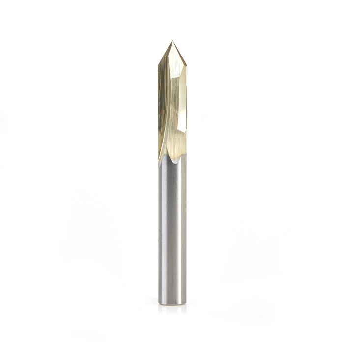 Amana tool 45615 Zero-Point Solid Carbide V Groove 60 Deg x 1/4 D x 3/4 CH x 1/4 Inch SHK ZrN Coated Router Bit