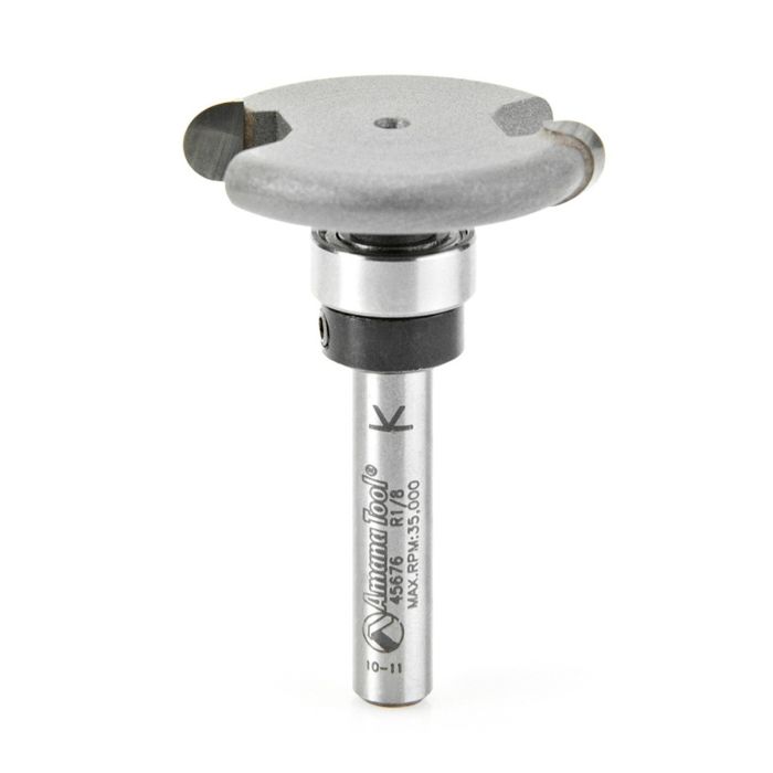 Amana tool 45676 Carbide Tipped Flooring Rounded Dedicated Cutter 1/8 R x 1-1/4 D x 1/4 CH x 1/4 Inch SHK Router Bit w/ Upper BB