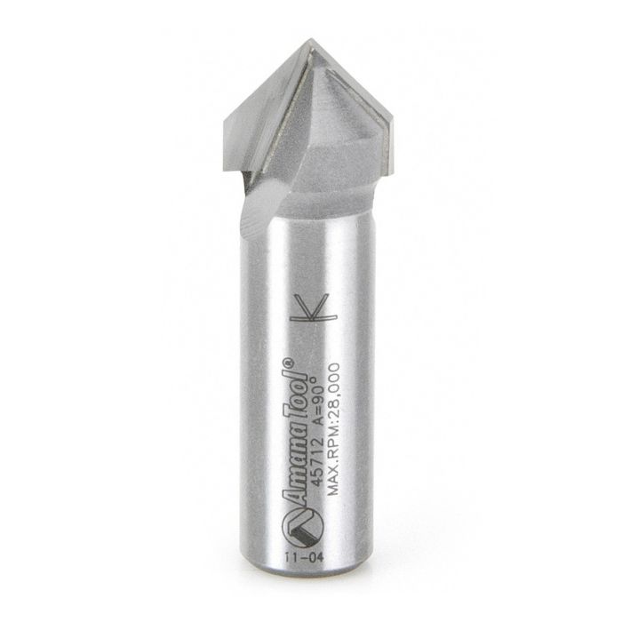 Amana tool 45712 Carbide Tipped V Groove 90 Deg x 5/8 D x 5/16 CH x 1/2 Inch SHK Router Bit