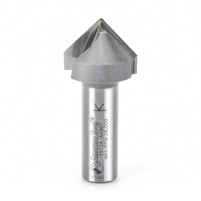 Amana tool 45724 Carbide Tipped V Groove 90 Deg x 1 Inch D x 1/2 CH x 1/2 SHK Router Bit