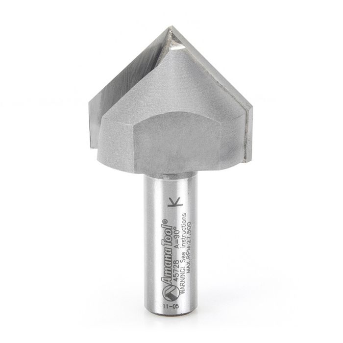 Amana tool 45728 Carbide Tipped V Groove 90 Deg x 1-1/2 D x 3/4 Inch CH x 1/2 SHK Router Bit