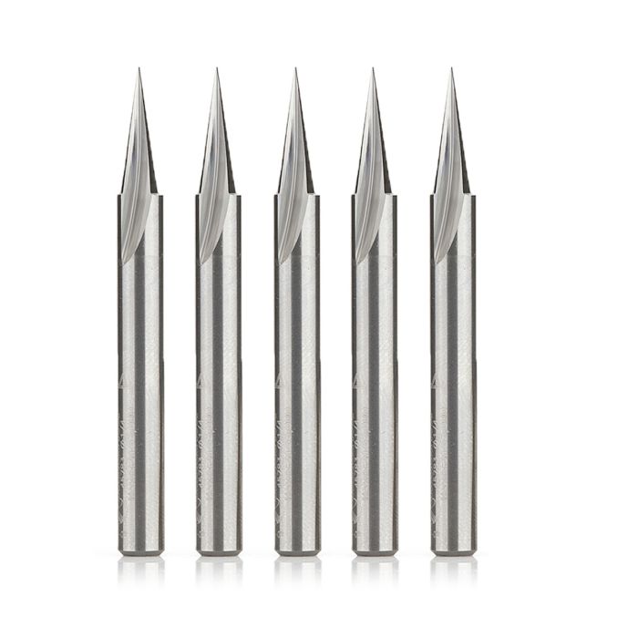 Amana tool 45783-5, 5-Pack Solid Carbide Carving Liner 18 Deg x 1/4 D x 5/8 CH x 1/4 SHK x 2-1/2 Inch Long Single Flute Router Bits
