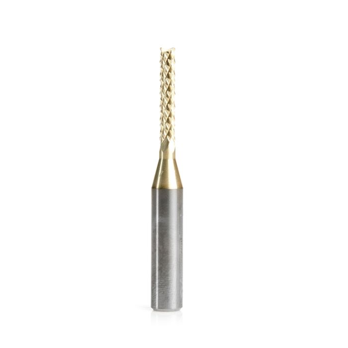 Amana tool 46096-Z SC CNC End Mil Point Diamond Pattern 1/8 D x 3/4 CH x 1/4 SHK x 2 Inch Long Composite Cutting ZrN Coated Router Bit