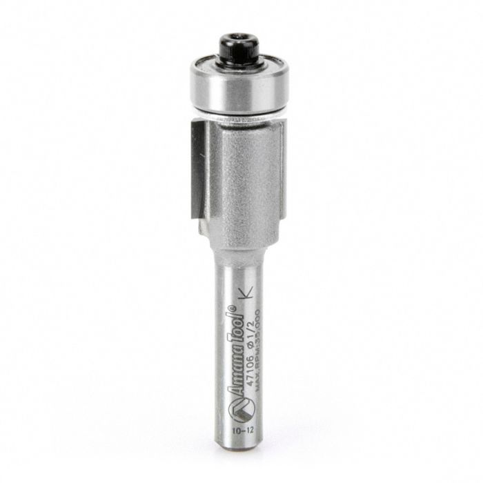 Amana tool 47106 Carbide Tipped Flush Trim 1/2 D x 1/2 CH x 1/4 SHK x 2-1/4 Inch Long Router Bit w/ Lower Bal Bearing