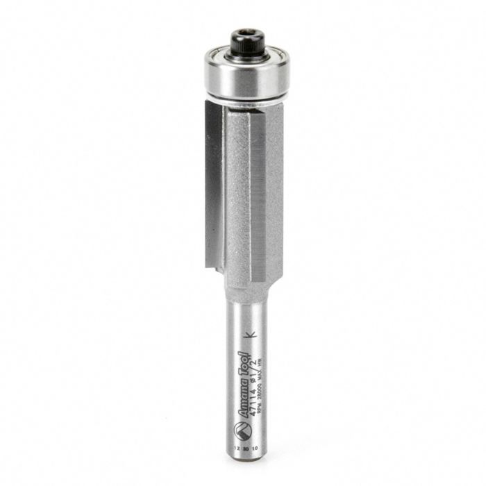 Amana tool 47114 Carbide Tipped Flush Trim 1/2 D x 1 Inch CH x 1/4 SHK w/ Lower Bal Bearing 3-Flute Router Bit