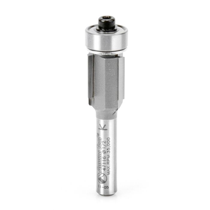 Amana tool 47116 Carbide Tipped Flush Trim 1/2 D x 1/2 CH x 1/4 Inch SHK w/ Lower Bal Bearing 3-Flute Router Bit