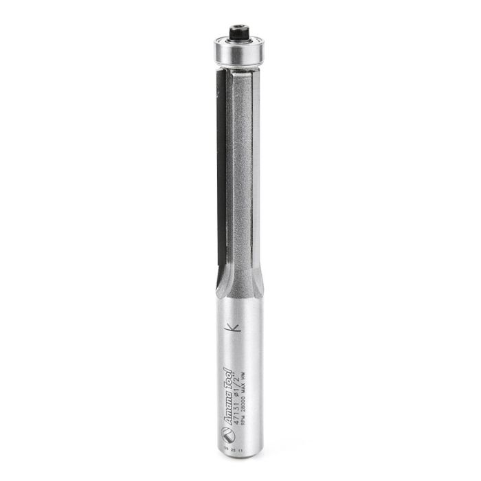 Amana tool 47131 Carbide Tipped Flush Trim 1/2 D x 2 CH x 1/2 Inch SHK w/ Lower Bal Bearing 3-Flute Extra-Long Router Bit