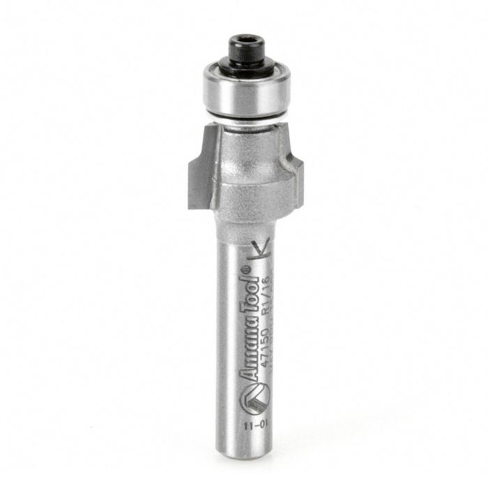 Amana tool 47150 Carbide Tipped No-File Trim .059 R x 1/2 D x 3/8 CH x 1/4 Inch SHK w/ Lower Bal Bearing Router Bit