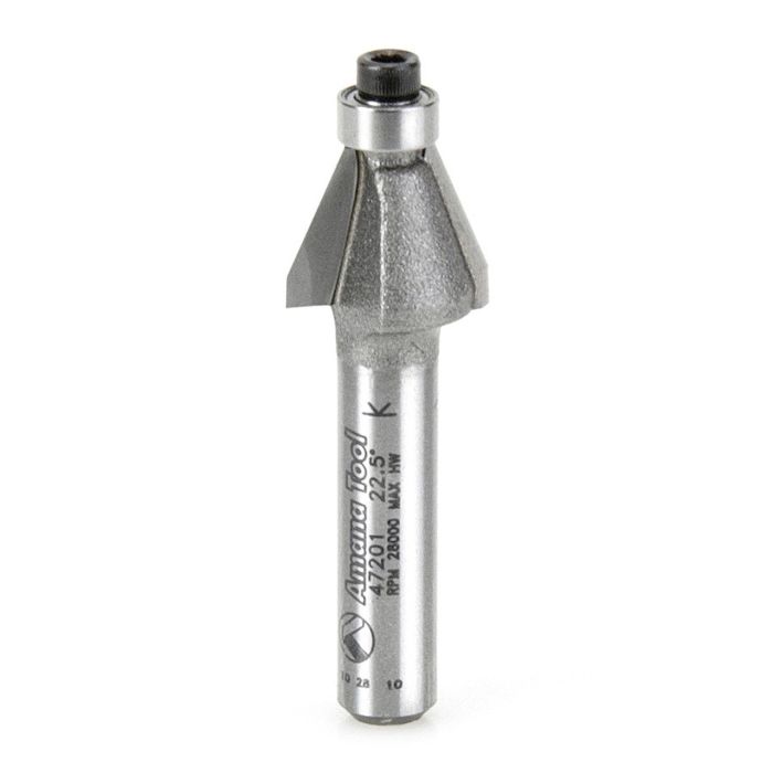 Amana tool 47201 Carbide Tipped Bevel Laminate Trim 22 Deg Angle x 1/2 D x 3/8 CH x 1/4 Inch SHK w/ Bal Bearing Router Bit