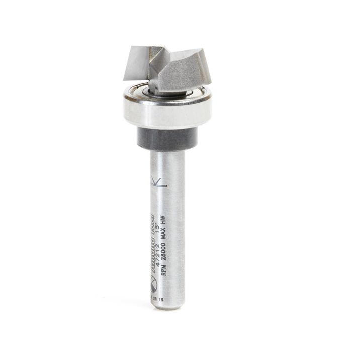 Amana tool 47212 Carbide Tipped 15 Deg Bevel Trim 5/8 Dia x 1/4 Cut Height x 1/4 Inch Shank Router Bit with Upper Bal Bearing