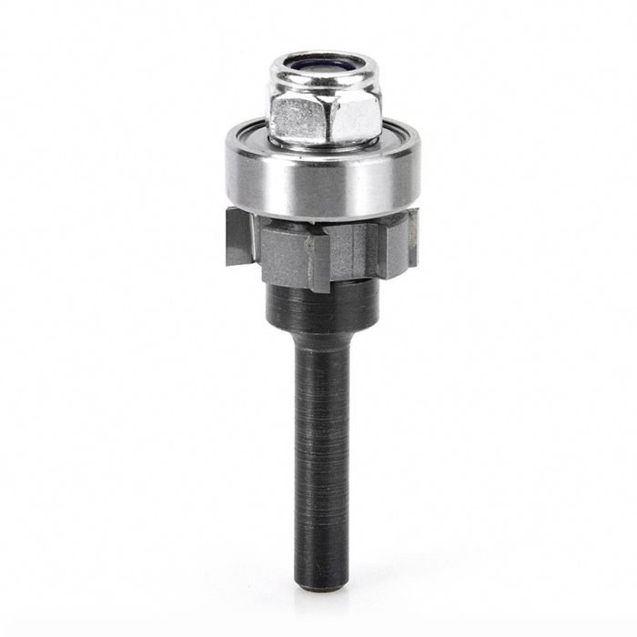 Amana tool 47400 Carbide Tipped 4 Wing Flush Trim Single Bevel Cutter Assembly 7/8 D x 1/4 CH x 1/4 Inch SHK w/ Lower Bal Bearing Router Bit