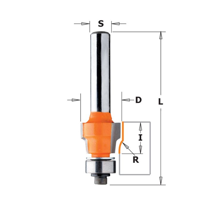 CMT 807.015.11 File-Free Flush Trim Bit for Laminates, 1/16-Inch Radius, 1/2-Inch Shank