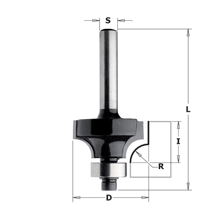 CMT 83803 Contractor Roundover & Beading Bit, 7/8-inch Diameter, 3/16-inch Radius, 1/4-inch Shank