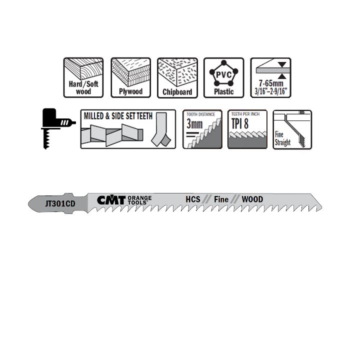 CMT JT301D-5 Jig Saw Blades for Wood (5-Piece Pack)