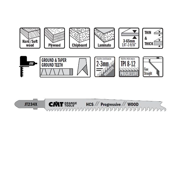 CMT JT234X-5 Jig Saw Blades for Wood (5-Piece Pack)
