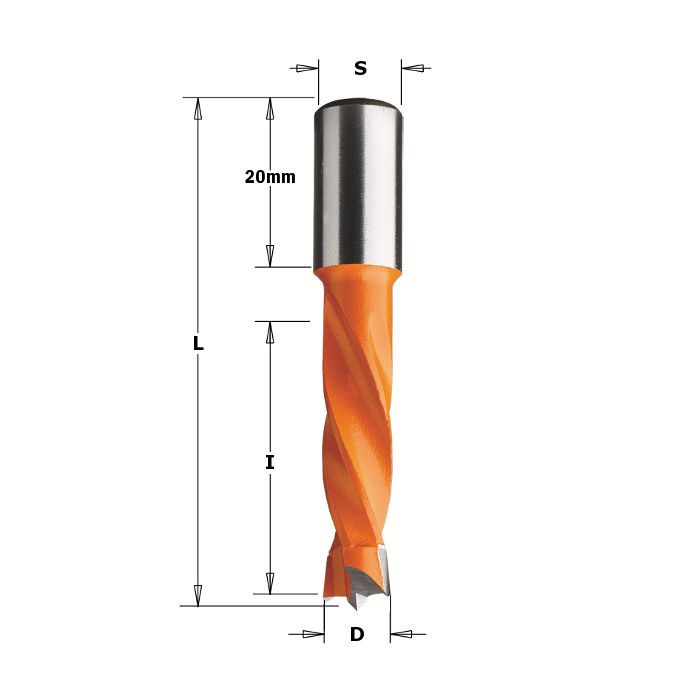 CMT 308.060.12 Dowel Drill, 6mm (15/64-Inch) Diameter, 10x20mm Shank, Left-Hand Rotation