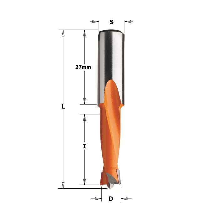 CMT 310.130.11 Dowel Drill, 12mm (33/64-Inch) Diameter, 10x27mm Shank, Right-Hand Rotation