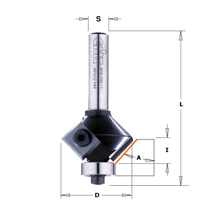 CMT 659.031.11 Insert Carbide Chamfer Bit, 1-7/64-Inch Diameter, 1/4-Inch Shank