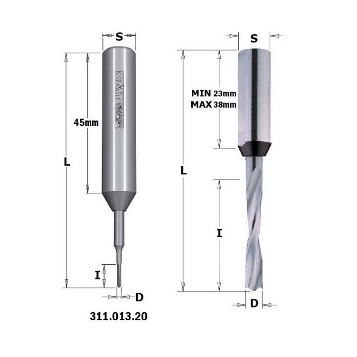 CMT 311.030.21 Solid Carbide Dowel Drill, 3mm (1/8-Inch) Diameter, 10X38mm Shank, Right-Hand Rotation