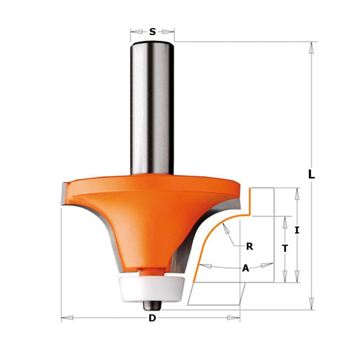 CMT 866.601.11 Solid Surface Rounding Over Bowl W/Bearing, 2-Inch Diameter, 1/2-Inch Shank