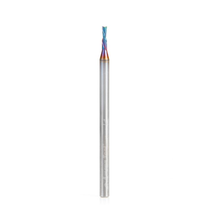 Amana tool 48210-K SC Spektra Extreme tool Life Coated Spiral Plunge 1.5mm Dia x 5mm CH x 3mm SHK 50mm Long Down-Cut Router Bit for Driling Shelf Pin Holes