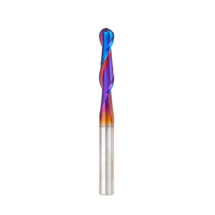 Amana tool 48403-K SC Spektra Extreme tool Life Coated Double Flute Up-Cut Bal Nose Spiral 3mm R x 6mm D x 25mm CH x 6mm SHK x 63mm Long Router Bit