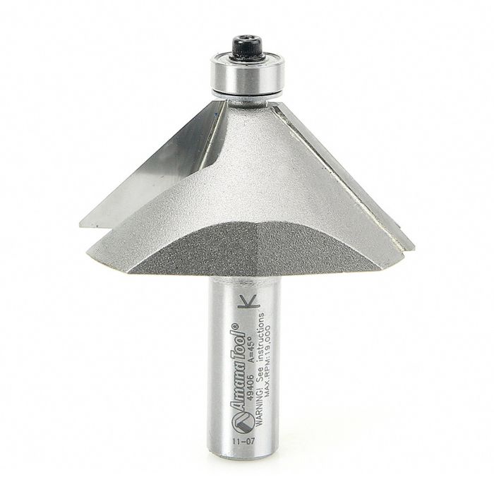 Amana tool 49406 Carbide Tipped Chamfer 45 Degree x 2-3/8 D x 1 Inch CH x 1/2 SHK w/ Lower Bal Bearing Router Bit