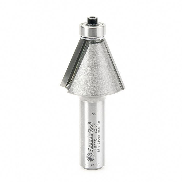 Amana tool 49410 Carbide Tipped Chamfer 22-1/2 Degree x 1-1/4 D x 15/16 CH x 1/2 Inch SHK w/ Lower Bal Bearing Router Bit