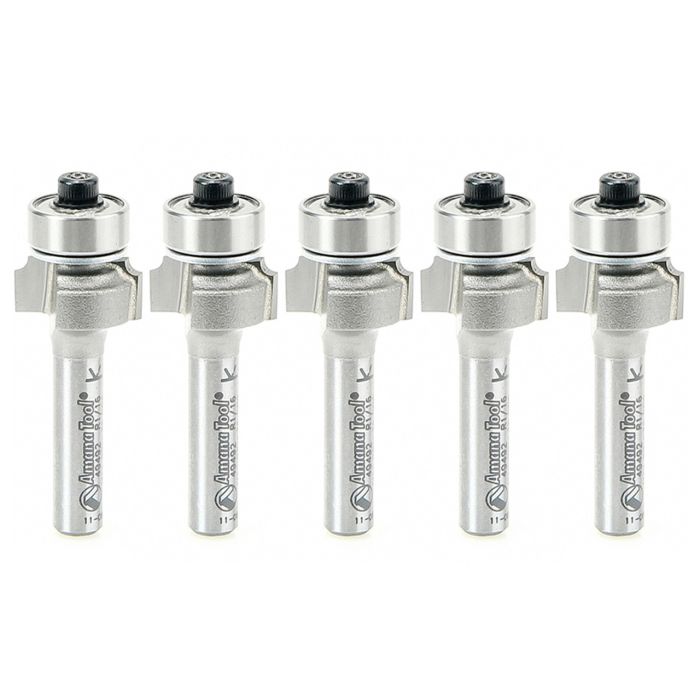 Amana tool 49492-5, 5-Pack Carbide Tipped Corner Rounding 1/16 R x 5/8 D x 5/16 CH x 1/4 Inch SHK w/ Lower Bal Bearing Router Bits