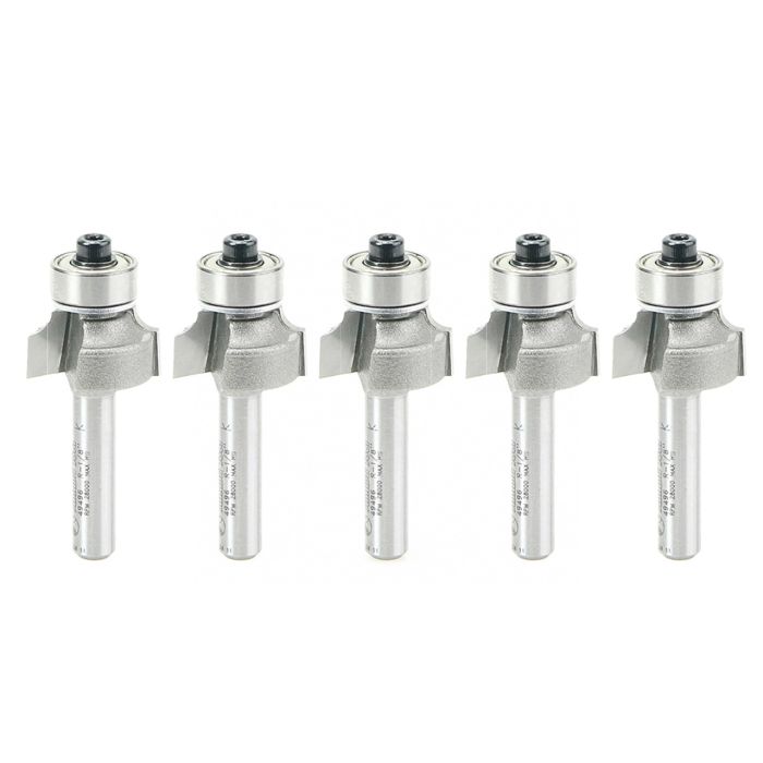 Amana tool 49496-5, 5-Pack Carbide Tipped Corner Rounding 1/8 R x 3/4 D x 3/8 CH x 1/4 Inch SHK w/ Lower Bal Bearing Router Bits